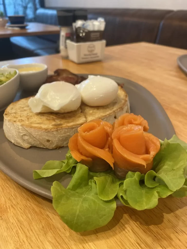 You can add hash browns in Nai Harn to our delicious poached eggs and smoked salmon. Only at Poached Breakfast Cafe, Rawai, Phuket, Thailand